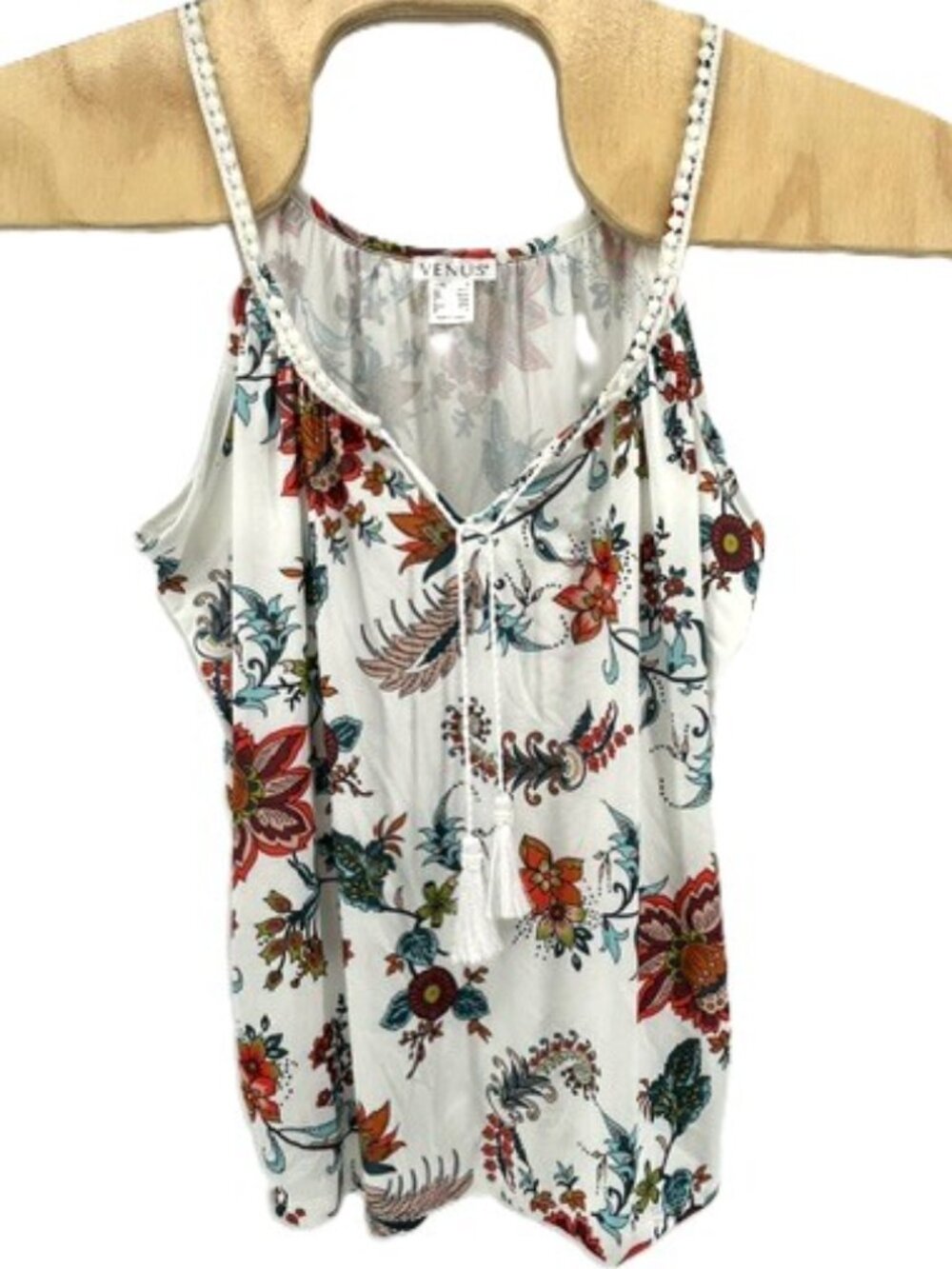 Venus Paisley Floral Cami Tank Top Size Medium Tassels Crochet Trim